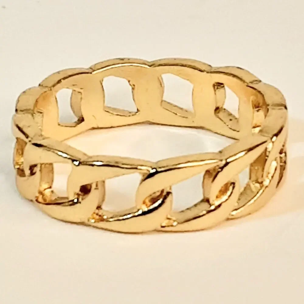Unisex Gold Tone Cuban Link Band Ring Size 7 Stackable